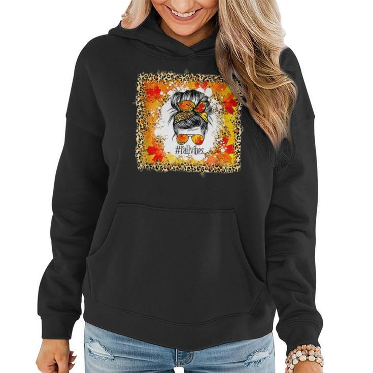 Funny Mom Life Messy Bun Pumpkin Spice Vibes Fall  Women Hoodie Graphic Print Hooded Sweatshirt