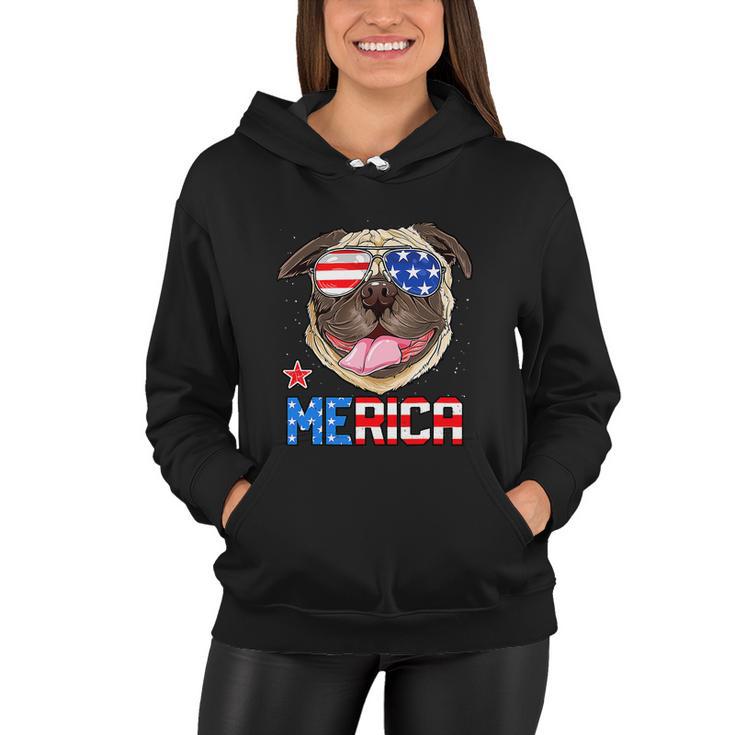 Funny Pug 4Th Of July Merica American Flag Women Hoodie