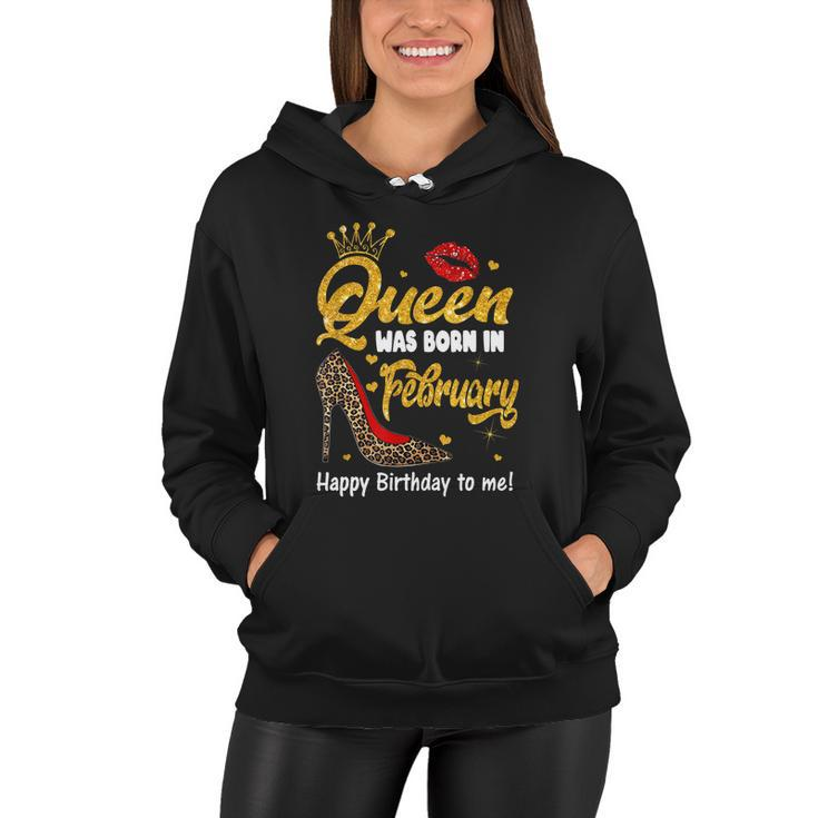 Funny Queen Was Born In February Happy Birthday To Me Leopard Shoe Gift Women Hoodie