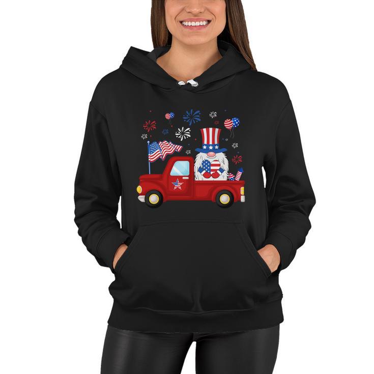 Funny Truck Riding Gnome American Flag Patriotic 4Th Of July Gift Women Hoodie