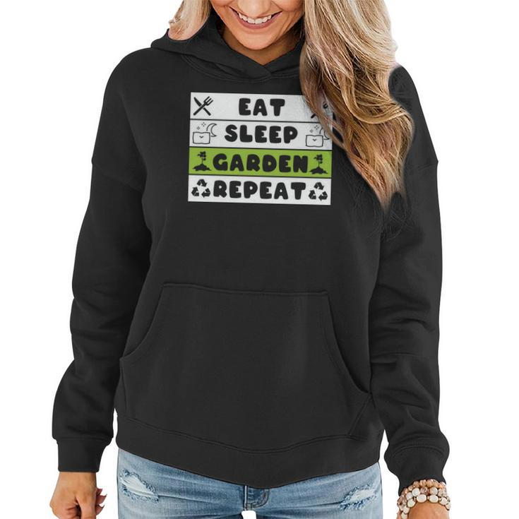 Gardening Eat Sleep Garden Repeat Design Women Hoodie Graphic Print Hooded Sweatshirt
