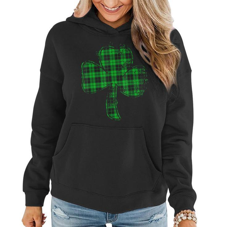 Green Buffalo Plaid Shamrock Lucky St Patricks Day Womens  Women Hoodie Graphic Print Hooded Sweatshirt