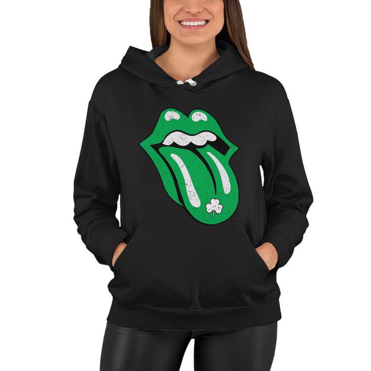 Green Lips Tongue Irish Shamrock St Patricks Day Gift Women Hoodie