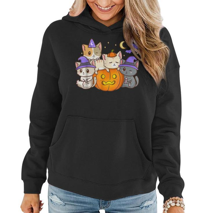 Halloween Cats Anime Cat Kawaii Neko Pumpkin Cat Lover Witch  V4 Women Hoodie Graphic Print Hooded Sweatshirt
