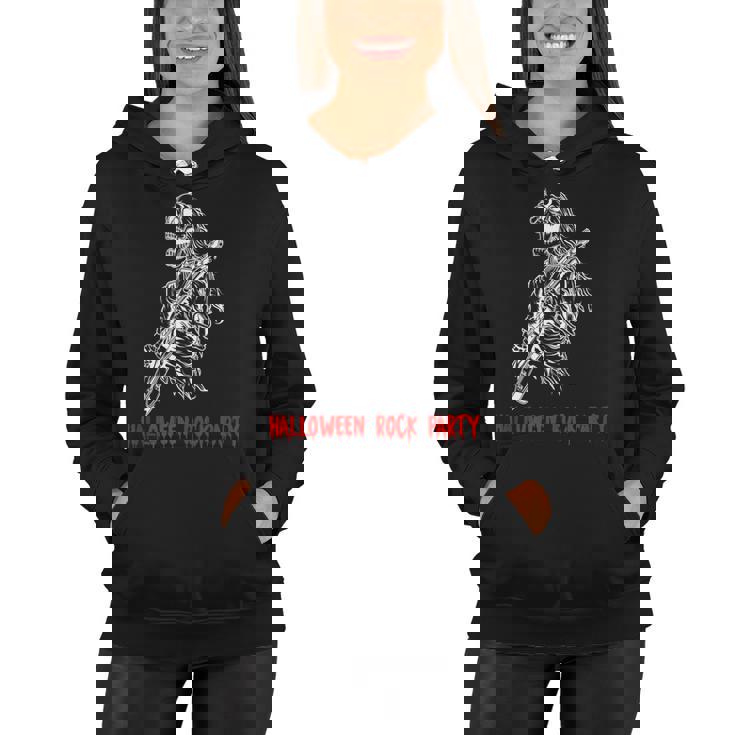 Halloween Rock Party Dancing Guitar Skeleton Playing Rock  Women Hoodie