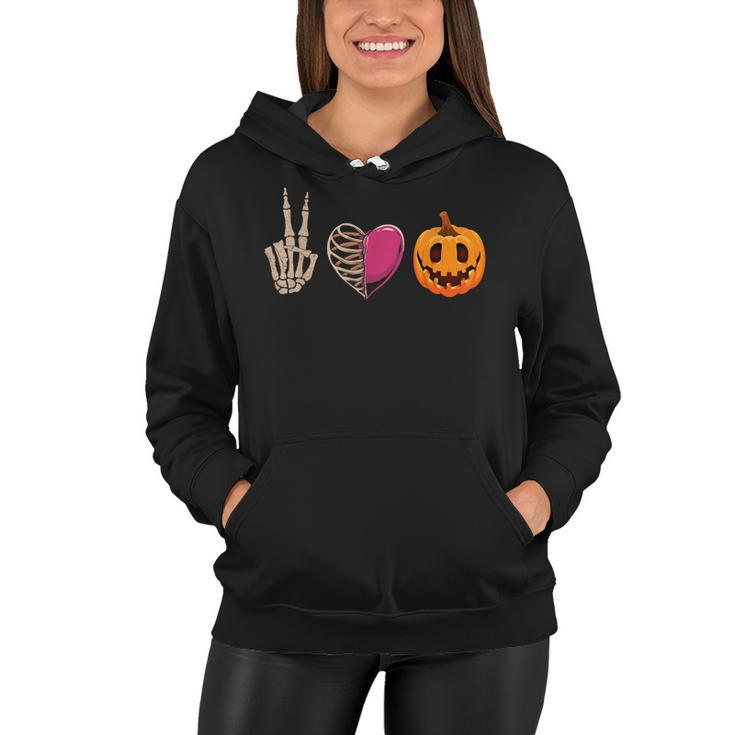 Halloween Skeleton Peace Love Pumpkin Leopard Heart Apparel  Women Hoodie