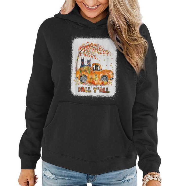 Happy Fall Yall Doberman Riding Truck Pumpkin Autumn Fall  Women Hoodie Graphic Print Hooded Sweatshirt