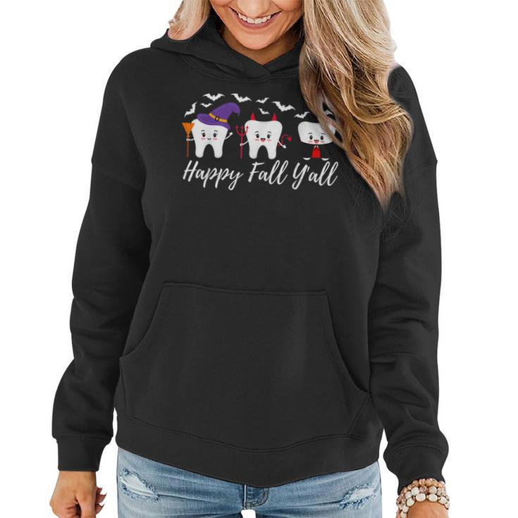 Happy Fall Yall Teeth In Halloween Costumes Dental Women Hoodie Graphic Print Hooded Sweatshirt