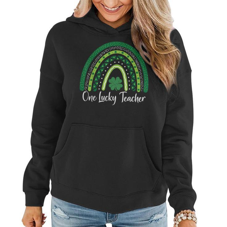 Happy St Patricks Day Cute One Lucky Teacher Rainbow Outfit  Women Hoodie Graphic Print Hooded Sweatshirt