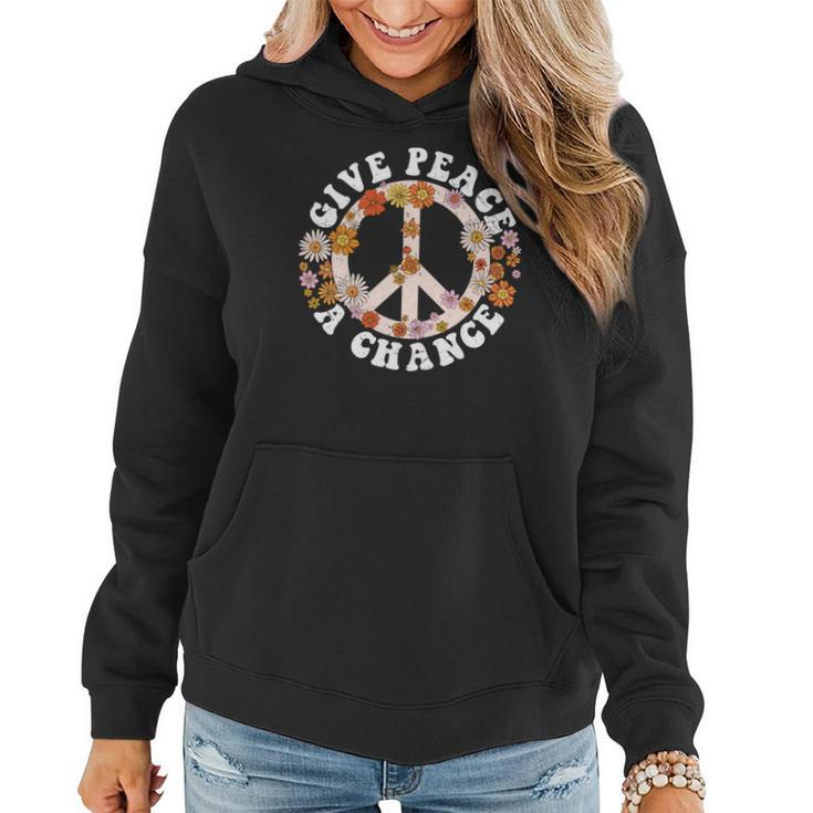Hippie Give Peace A Chance Peace Symbol Women Hoodie Graphic Print Hooded Sweatshirt