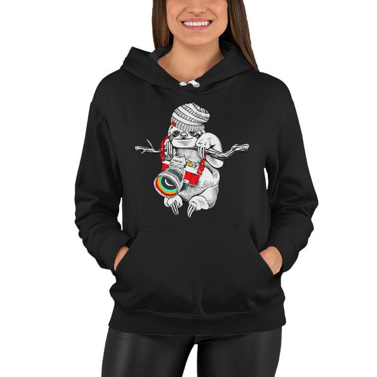 Hipster Sloth With Retro Camera Women Hoodie
