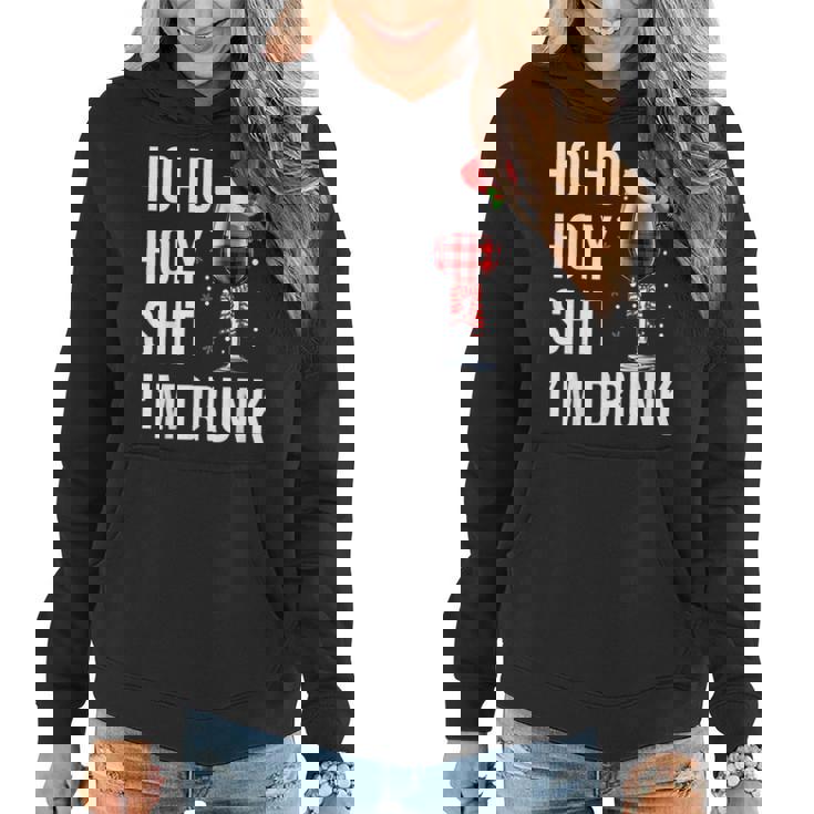 Ho Ho Holy Shit Im Drunk Wine Santa Christmas Women Hoodie Graphic Print Hooded Sweatshirt
