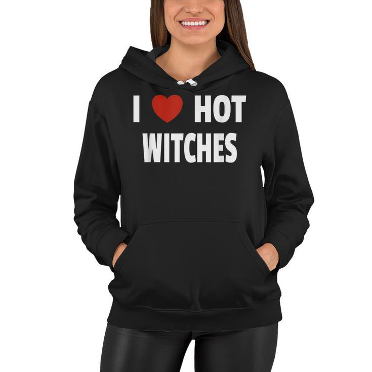 I Love Hot Witches Matching Couples Halloween Costume  Women Hoodie