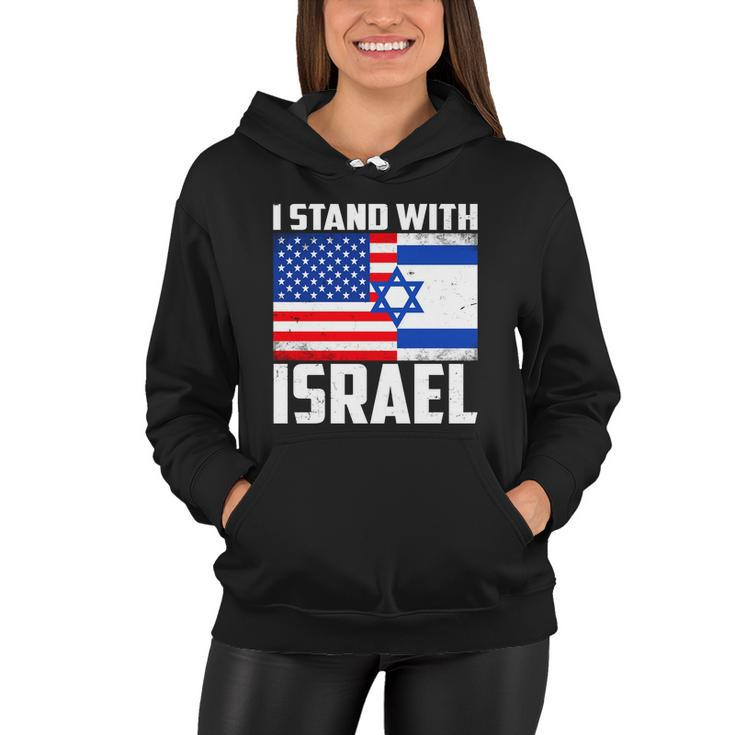 I Stand With Israel Us Flags United Distressed Women Hoodie