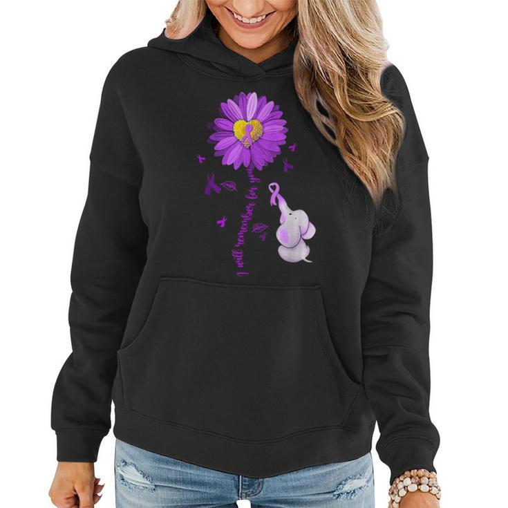 I Will Remember For You Elephant Alzheimers Awareness  Women Hoodie Graphic Print Hooded Sweatshirt