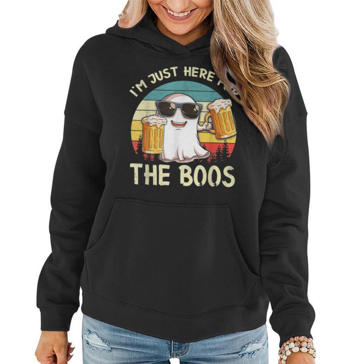 Im Just Here For The Boos Funny Halloween Beer Lovers Drink  Women Hoodie Graphic Print Hooded Sweatshirt