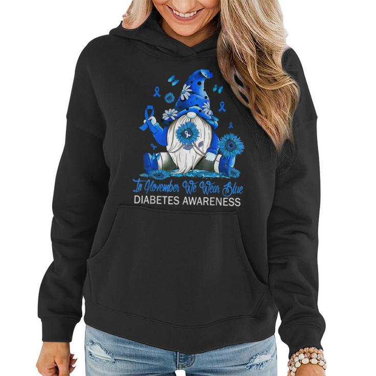 In November We Wear Blue Gnomes Gnomies Diabetes Awareness  Women Hoodie Graphic Print Hooded Sweatshirt