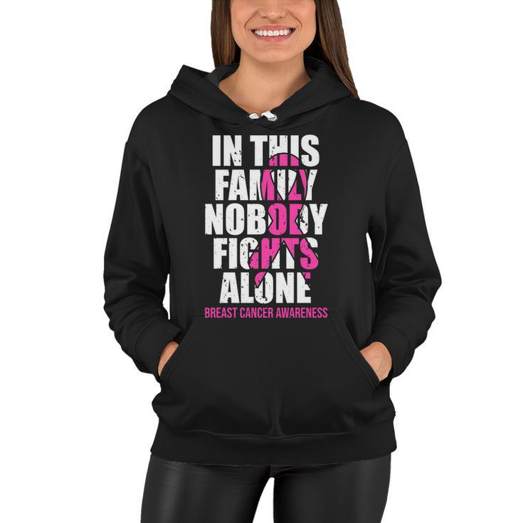 In This Family No One Fights Alone Breast Cancer Pink Ribbon Women Hoodie