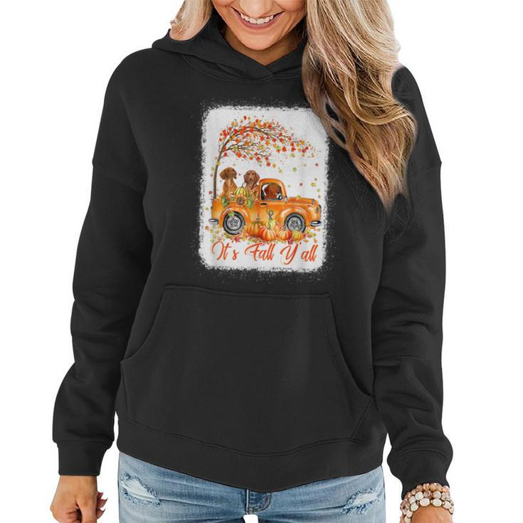Its Fall Yall Dachshund Riding Truck Pumpkin Autumn Fall  Women Hoodie Graphic Print Hooded Sweatshirt