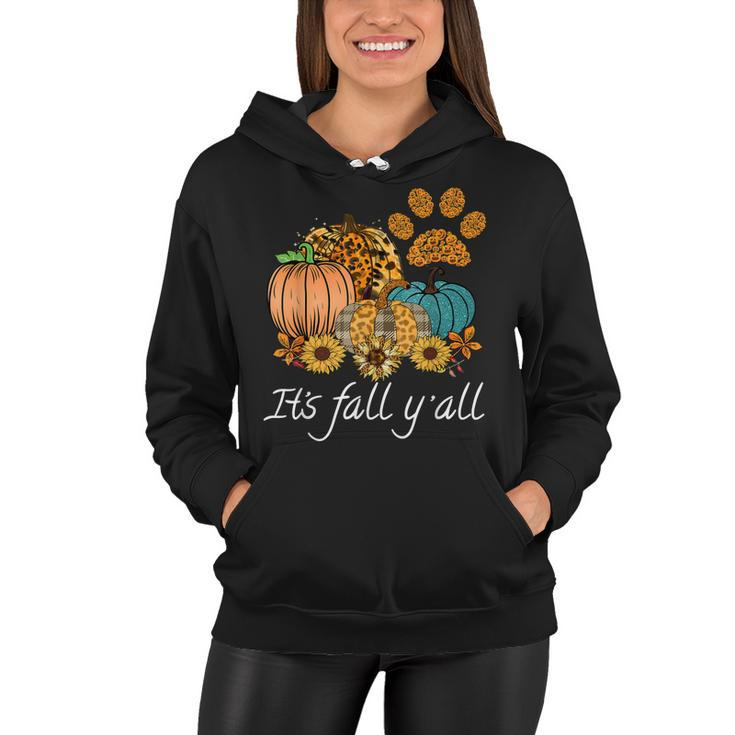 Its Fall Yall Leopard Pumpkin Autumn Dog Paw Halloween  Women Hoodie