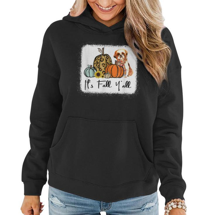 Its Fall Yall Yellow Shih Tzu Dog Leopard Pumpkin Falling  Women Hoodie Graphic Print Hooded Sweatshirt