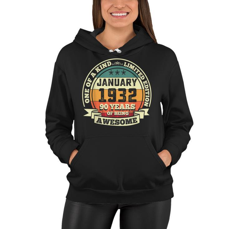 January 1932 90Th Birthday Gift 90 Years Of Being Awesome  Women Hoodie