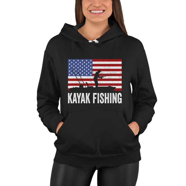 Kayaking Funny American Flag Angler Kayak Fishing Women Hoodie