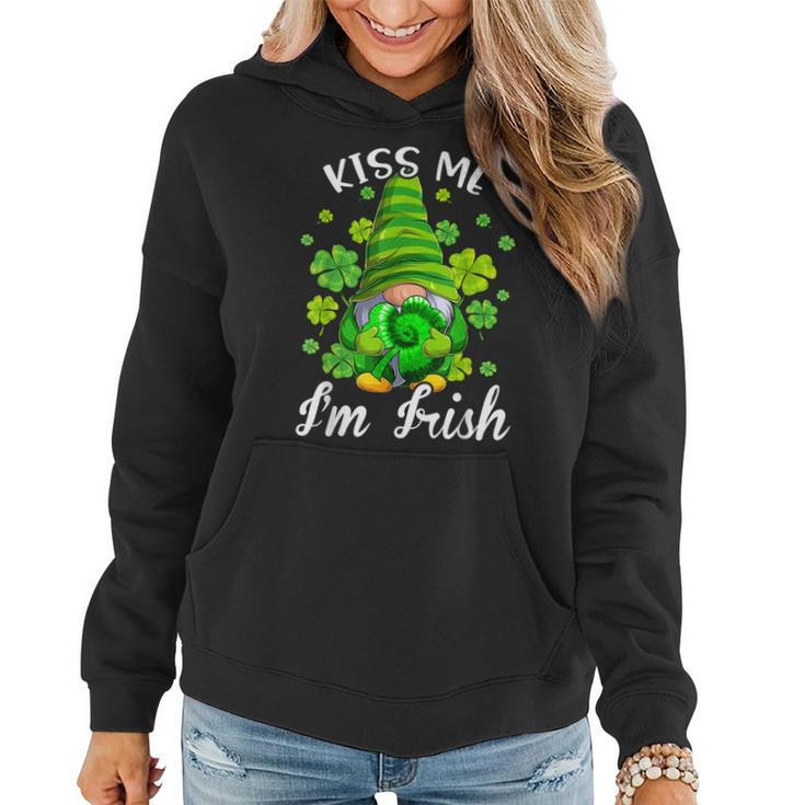 Kiss Me Im Irish Tie Dye Gnome St Patricks Day  Women Hoodie Graphic Print Hooded Sweatshirt