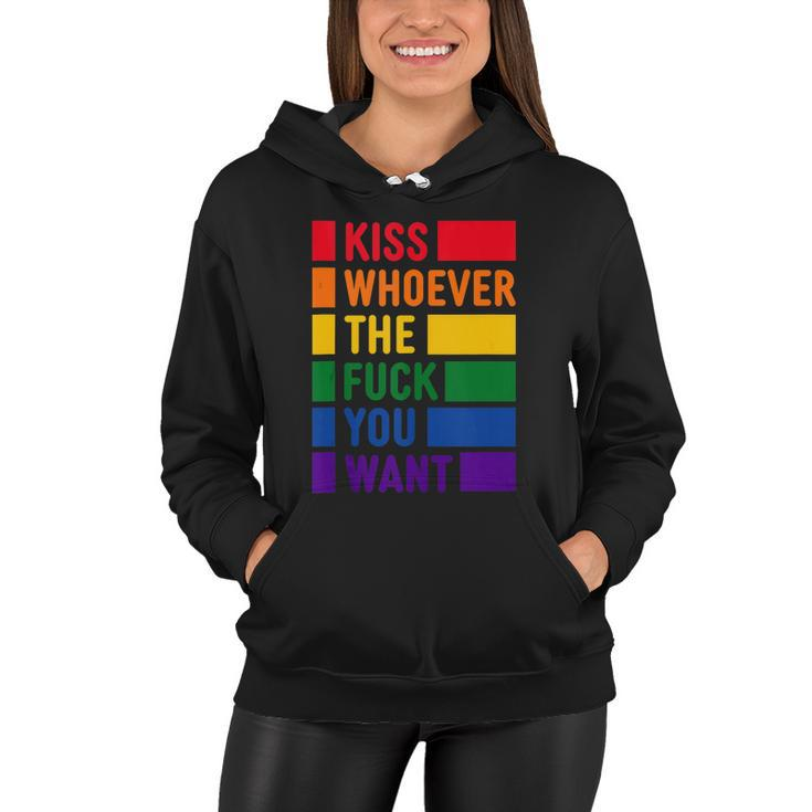 Kiss Whoever The Fuck You Want Lgbt Rainbow Pride Flag Women Hoodie