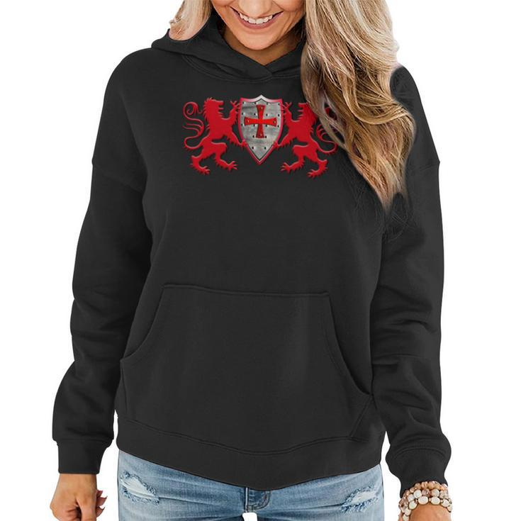 Knights Templar T Shirt - Two Lions And The Knights Shield Women Hoodie