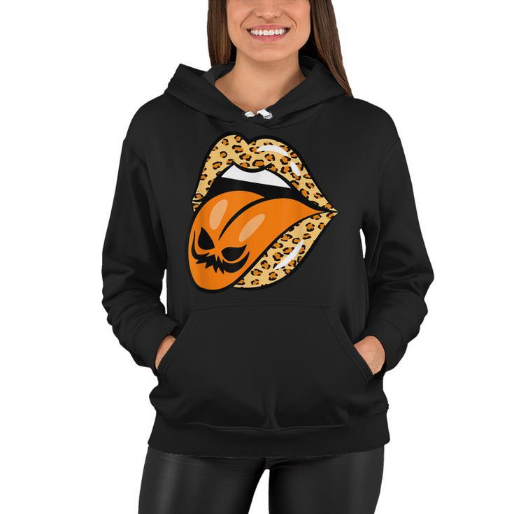 Leopard Lips Mouth Pumpkin Tongue Costume Halloween Women Women Hoodie