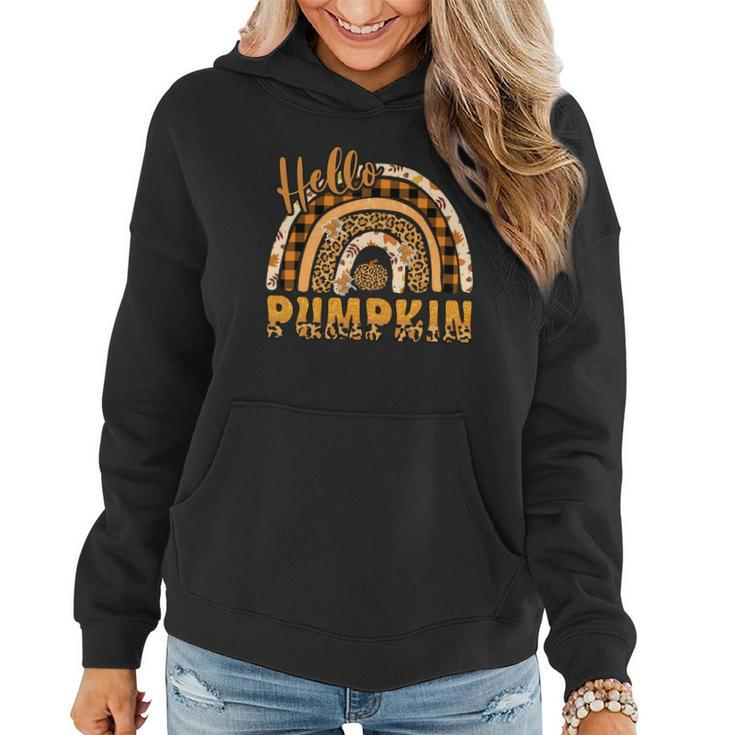Leopard Plaid Autumn Hello Pumpkin Fall Rainbow Women Hoodie Graphic Print Hooded Sweatshirt