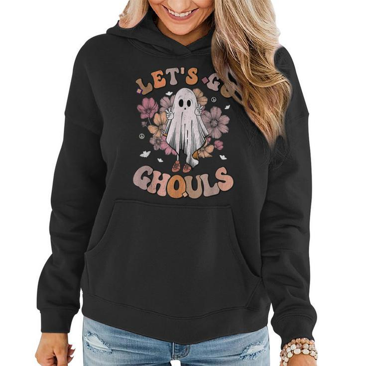 Lets Go Ghouls Ghost 70S Hippie Halloween Fall Retro Groovy  Women Hoodie Graphic Print Hooded Sweatshirt
