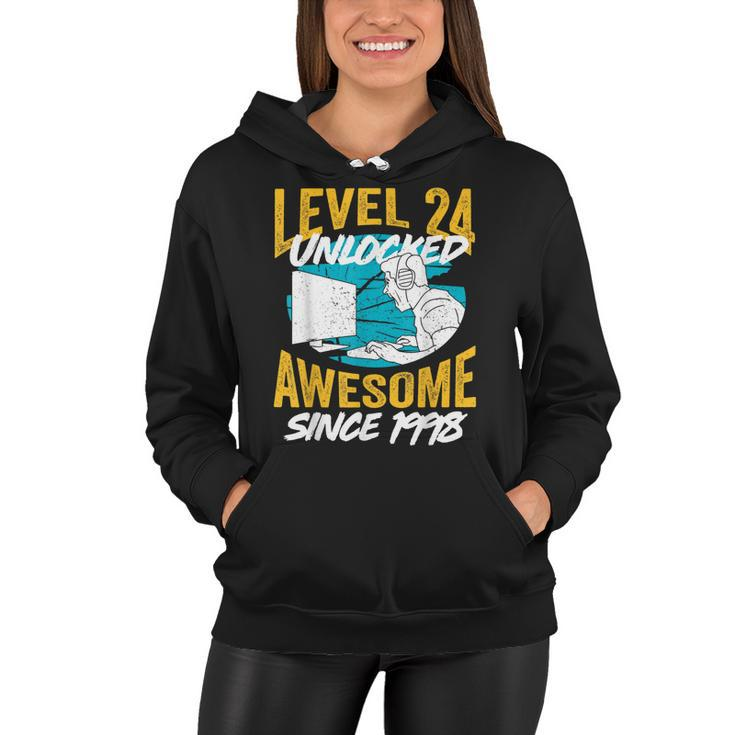 Level 24 Unlocked Awesome 1998 24Th Birthday Man Video Game Women Hoodie