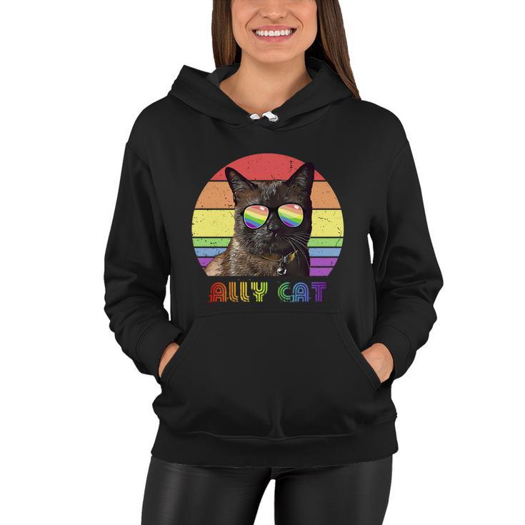 Lgbtq Ally Cat Rainbow Gay Pride Flag Lgbt Gift Women Hoodie