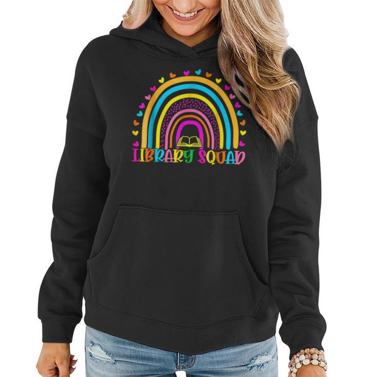 Library Squad Rainbow Teacher Librarian Bookworm Book Lover  Women Hoodie Graphic Print Hooded Sweatshirt