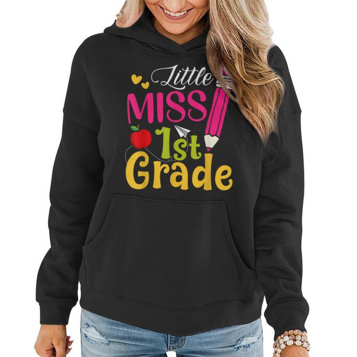 Little Miss 1St Grade Cute Back To School Hello First Grade  Women Hoodie Graphic Print Hooded Sweatshirt