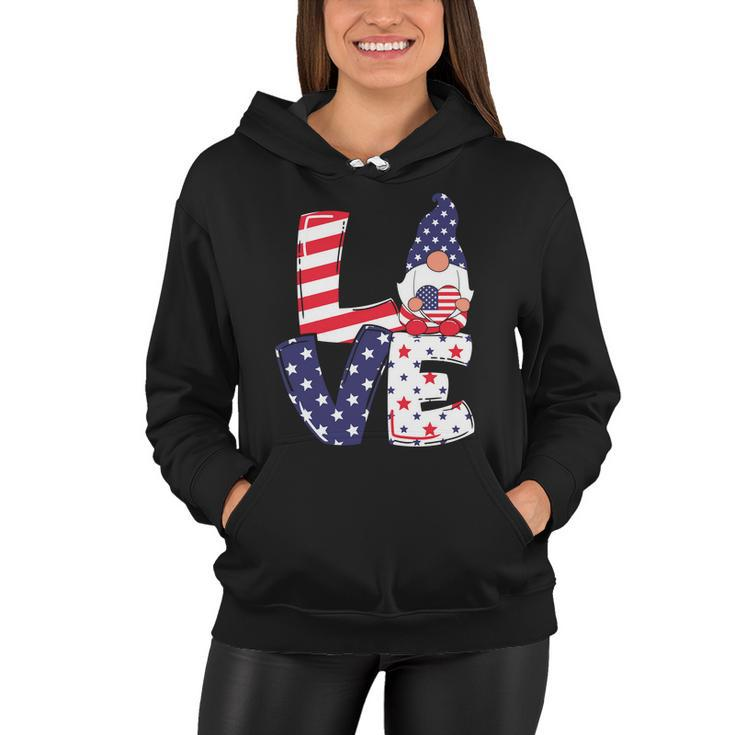 Love American Gnome 4Th Of July Independence Day Flag Graphic Plus Size Shirt Women Hoodie