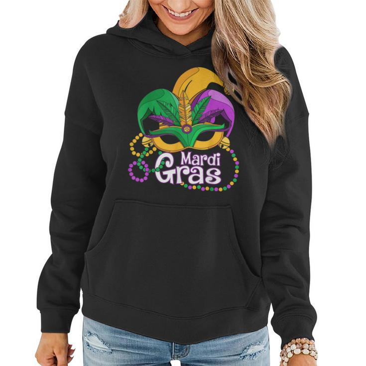Mardi Gras T  Mardi Gras 2022 Beads Mask Feathers  Women Hoodie Graphic Print Hooded Sweatshirt