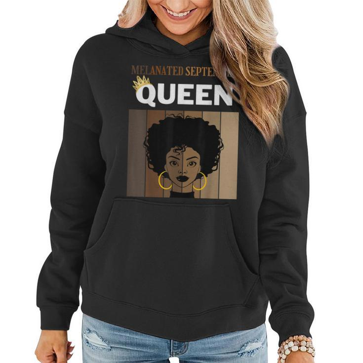 Melanated September Queen African American Woman Birthday  Women Hoodie Graphic Print Hooded Sweatshirt
