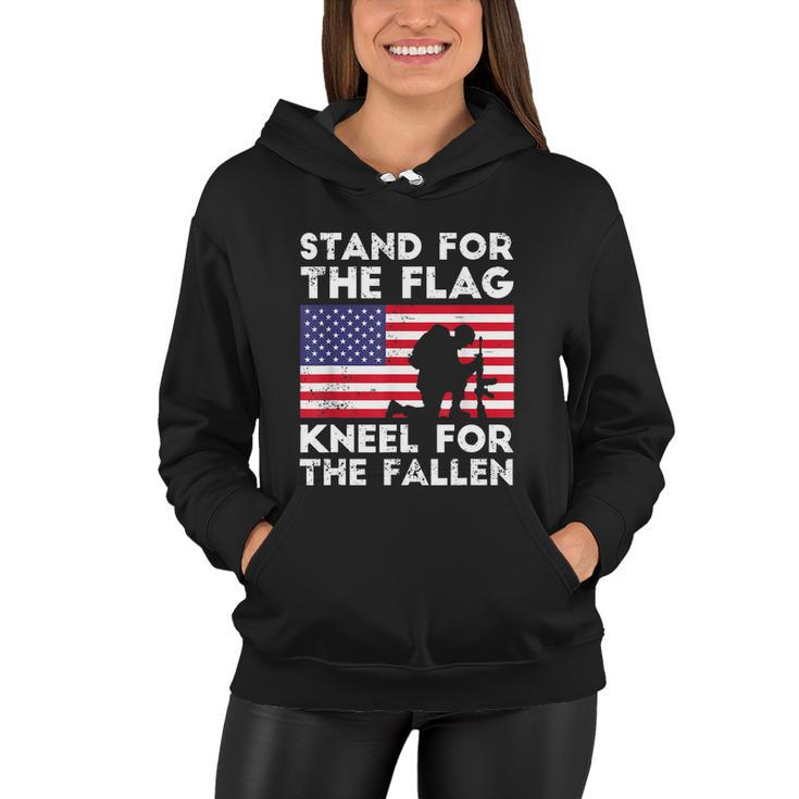 Memorial Day Patriotic Military Veteran American Flag Stand For The Flag Kneel For The Fallen Women Hoodie
