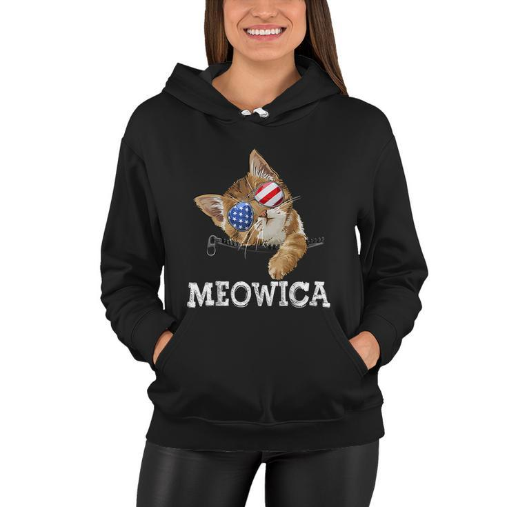 Meowica American Flag Cool Joke Cat Sunglusses 4Th Of July Women Hoodie