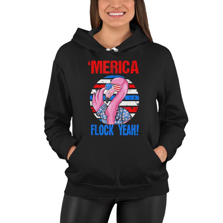 Merica Flock Yeah 4Th July Funny Patriotic Flamingo Women Hoodie