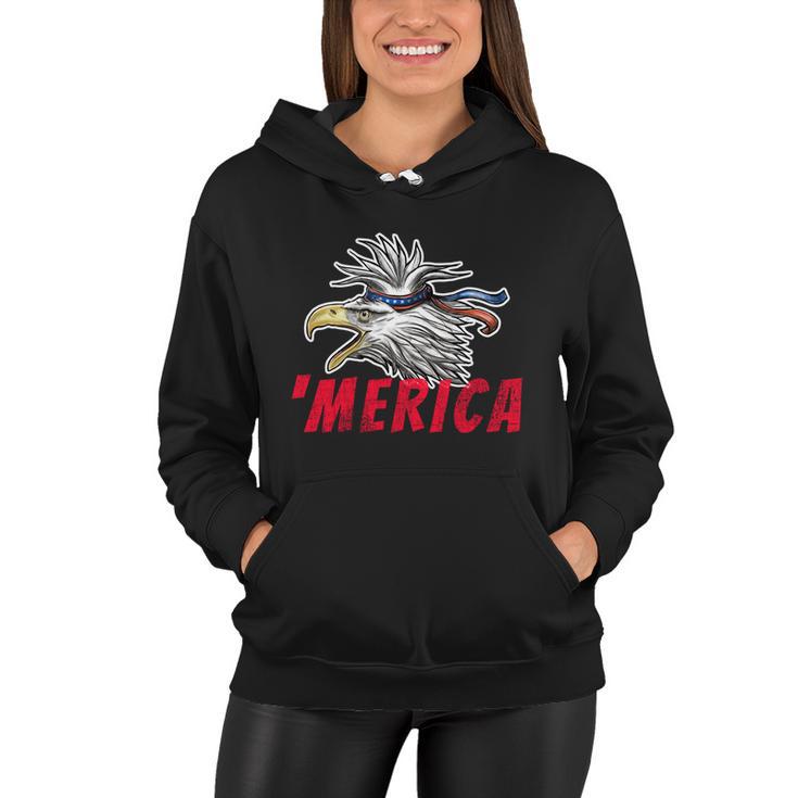 Merica Usa Bald Eagle Mullet Distressed 4Th Of July Gift Funny Gift Women Hoodie