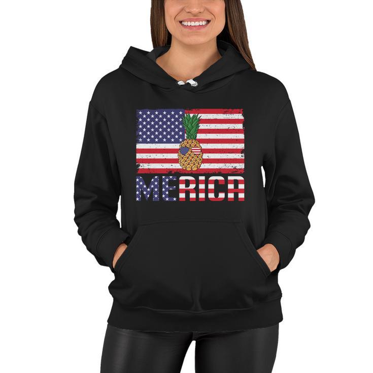 Merican Pineapple Usa Flag Graphic 4Th July Plus Size Shirt Women Hoodie