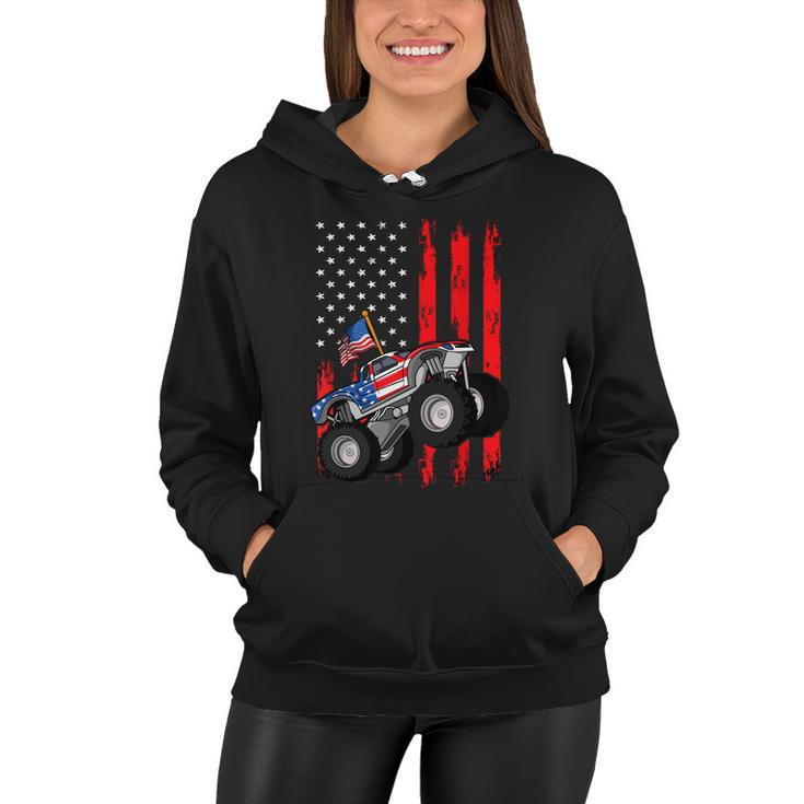 Monster Truck American Flag Racing Usa Patriotic Women Hoodie