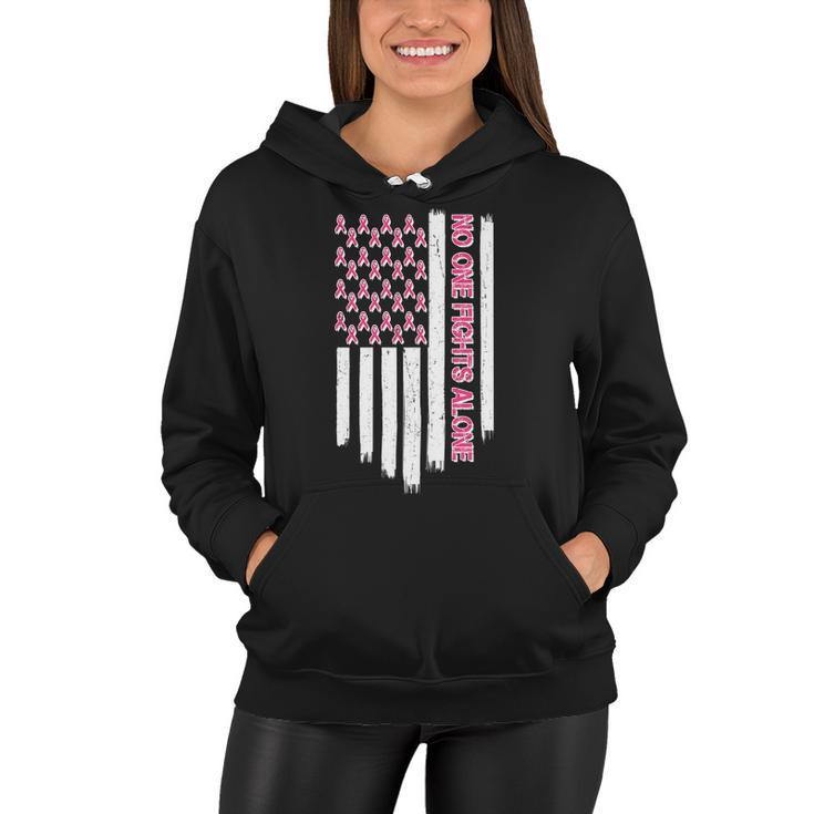 No One Fights Alone Breast Cancer Awareness American Pink Ribbons Flag Women Hoodie