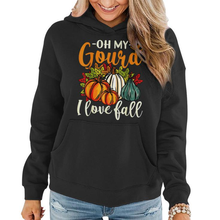 Oh My Gourd I Love Fall Pumpkin Fall Leaves Vintage  Women Hoodie Graphic Print Hooded Sweatshirt