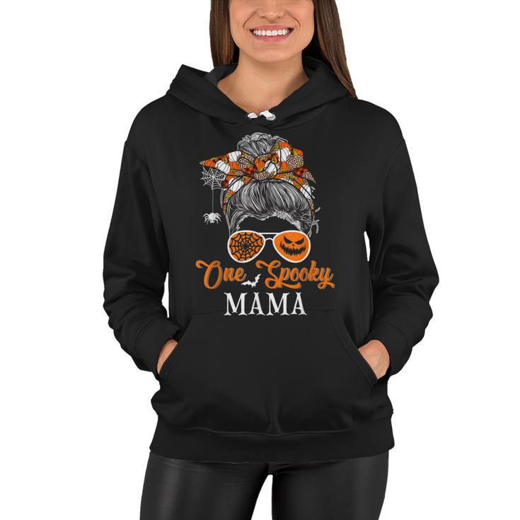 One Spooky Mama Halloween Woman Messy Bun Hair Sunglasses  Women Hoodie