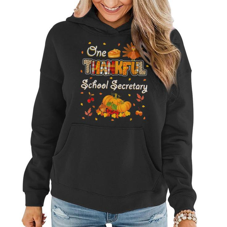 One Thankful School Secretary Fall Autumn Thanksgiving  Women Hoodie Graphic Print Hooded Sweatshirt